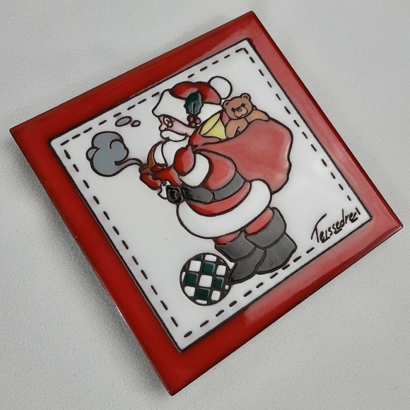 Cleo Teissedre Hand Painted Ceramic Tile - Santa - Picture 4 of 11